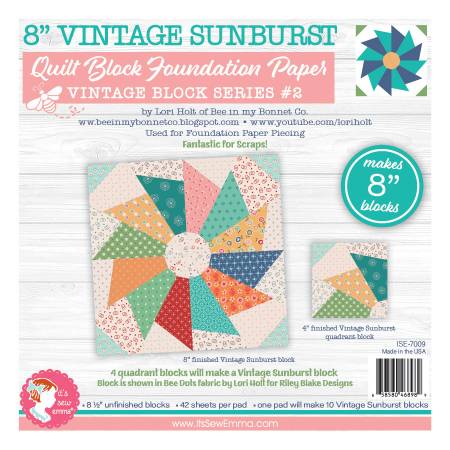 Image of 8in Vintage Sunbursts Quilt Block Foundation Paper