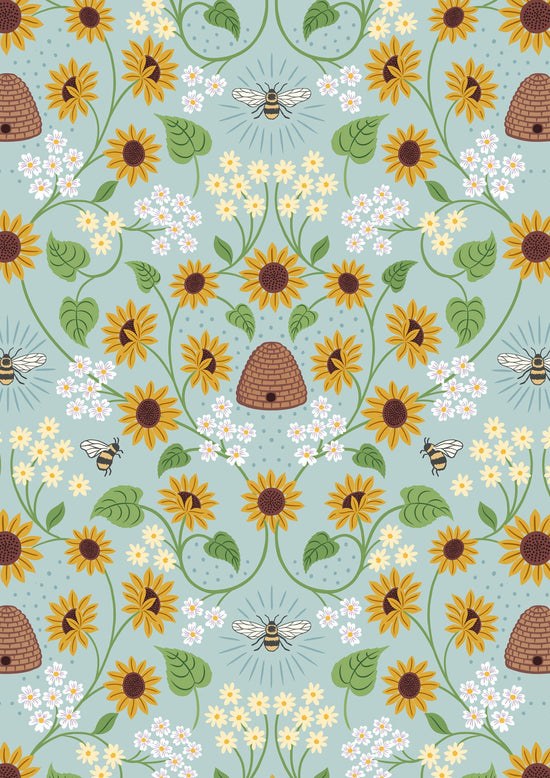 Image of 6747-2 Sunflowers - Bee Hive on Pale Blue Bolt