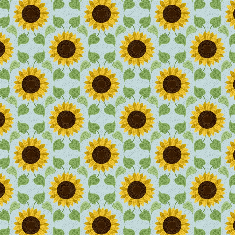 Image of 6746-2 Sunflowers - Sunflowers with Leaves on Pale Blue Bolt
